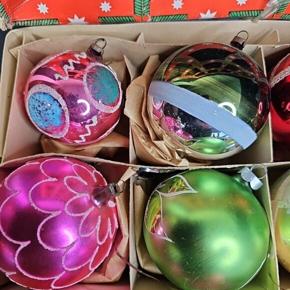 Vintage 1940s-50s Glass Christmas Balls Ornaments Baubles Lot Of 12 Please Read - Picture 3 of 16